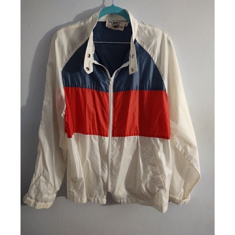 Vtg Saxton Hall White Blue Red Windbreaker Jacket XL Men's